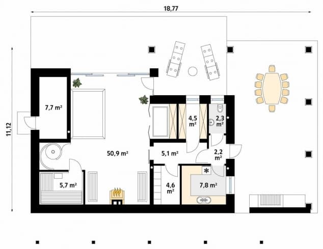 Rzut projektu SAUNA - Rzut parteru