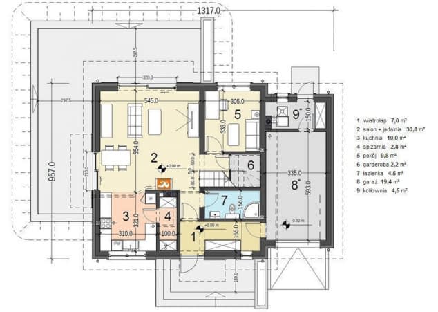 Rzut projektu Jaskółka 4 z garażem - Rzut parteru