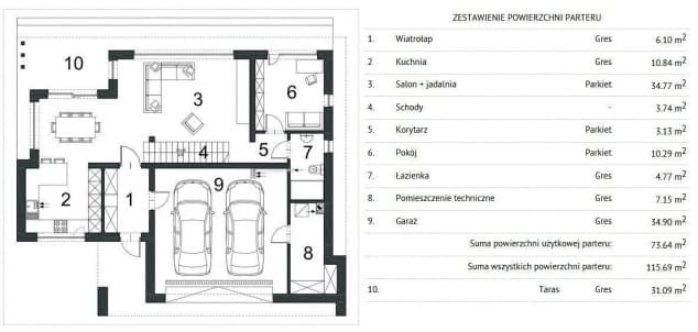 Rzut projektu STANOWCZY D70 - Rzut parteru