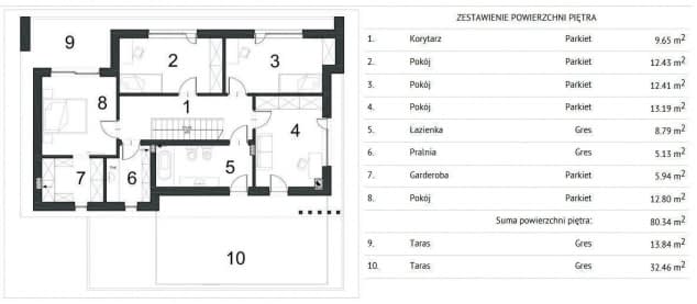 Rzut projektu STANOWCZY D70 - Rzut piętra