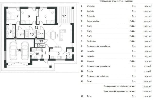 Rzut projektu PRZYSTĘPNY D61 - Rzut Parteru