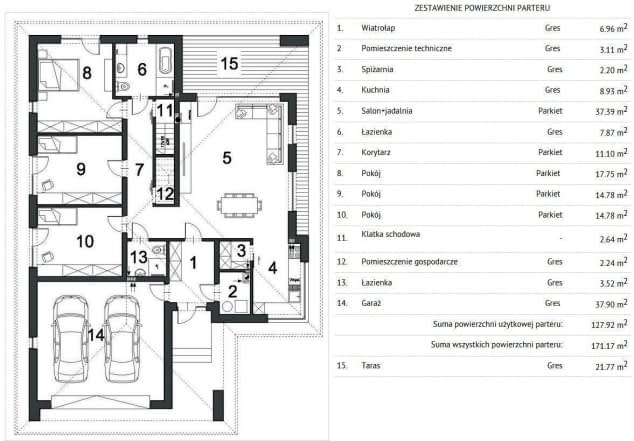 Rzut projektu NATURALNY D60 - Rzut parteru