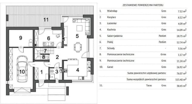 Rzut projektu MODNY D36 - Rzut parteru