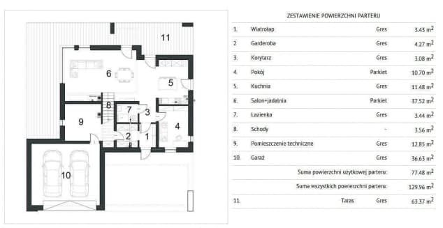 Rzut projektu DOPASOWANY D34 - Rzut parteru