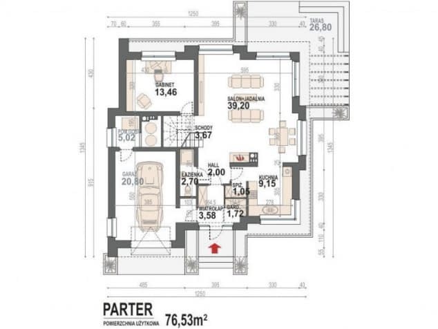 Rzut projektu Opałek X - Rzut parteru