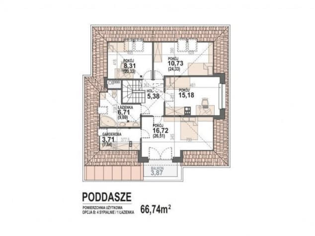 Rzut projektu Opałek X - Rzut poddasza - opcja 4 pokoje
