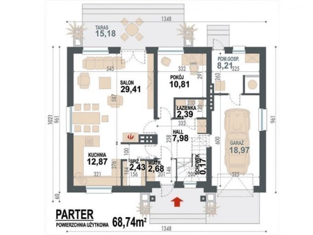 Rzut projektu Dżin N - Rzut parteru