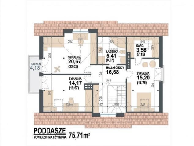 Rzut projektu Dżin N - Rzut poddasza
