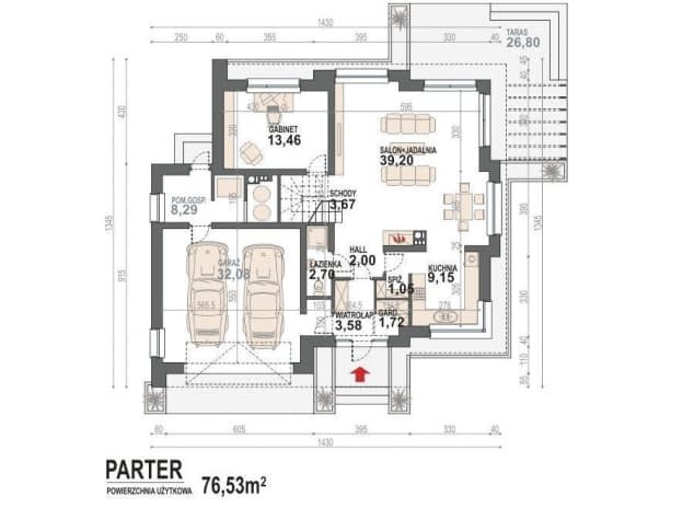 Rzut projektu Opałek X 2G - Rzut parteru