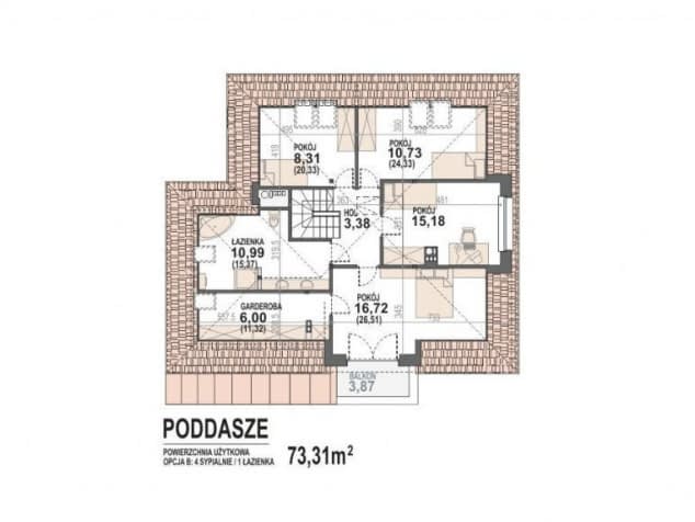 Rzut projektu Opałek X 2G - Rzut poddasza - opcja 4 pokoje