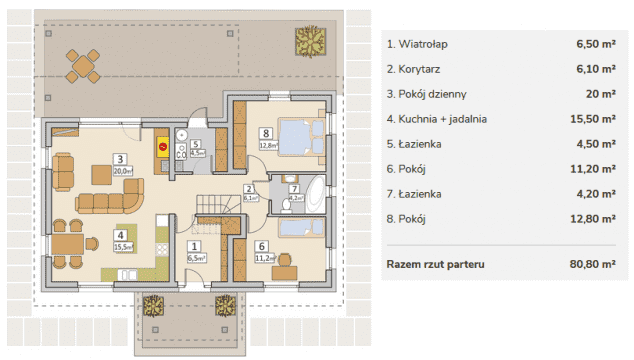 Rzut projektu AJR 02 B - bez garażu - Rzut parteru