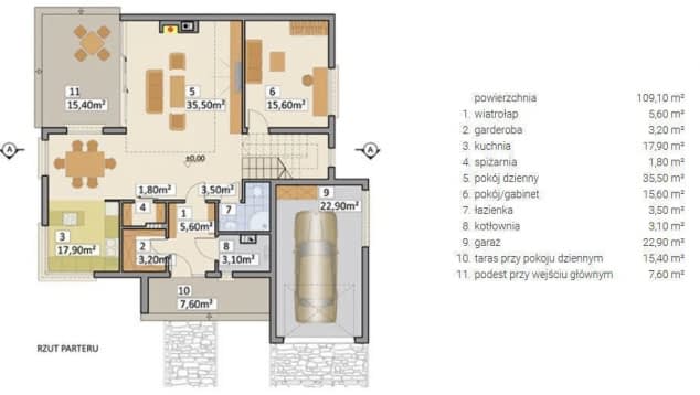 Rzut projektu AJR 19 A1 - z garażem - Rzut parteru