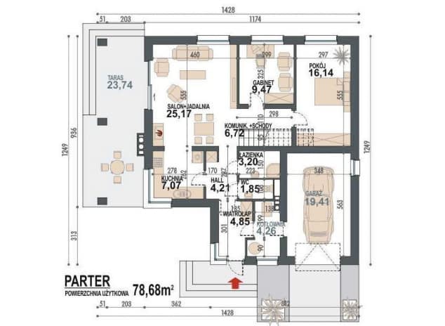 Rzut projektu Maja II N+ - rzut parteru
