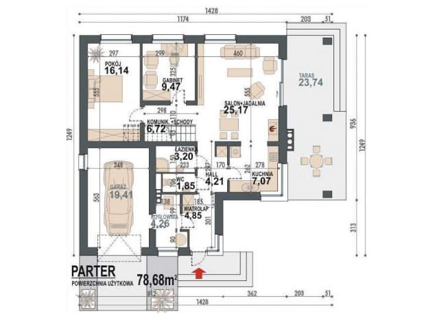 Rzut projektu Maja II N+ - rzut parteru