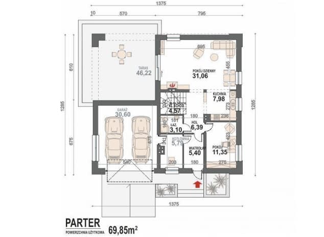 Rzut projektu Gusto II 2G - rzut parteru