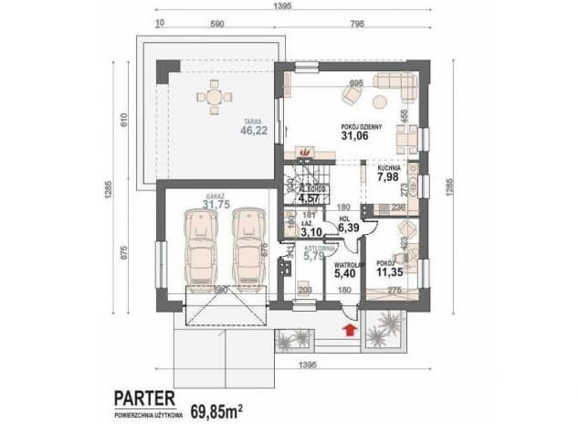 Rzut projektu Gusto II 2G+ - rzut parteru