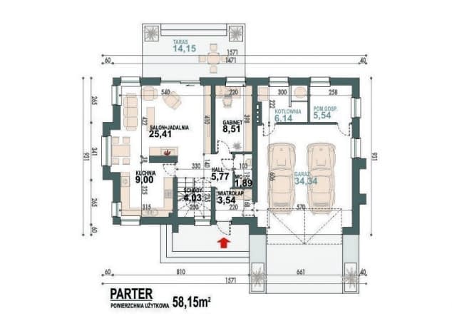 Rzut projektu Reksio N 2G+ - rzut parteru
