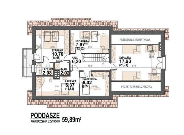 Rzut projektu Guliwer N 2G+ - rzut poddasza
