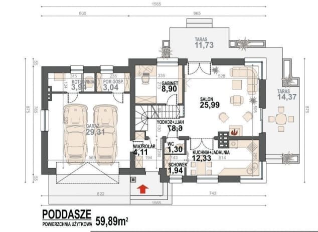 Rzut projektu Guliwer N 2G+ - rzut parteru