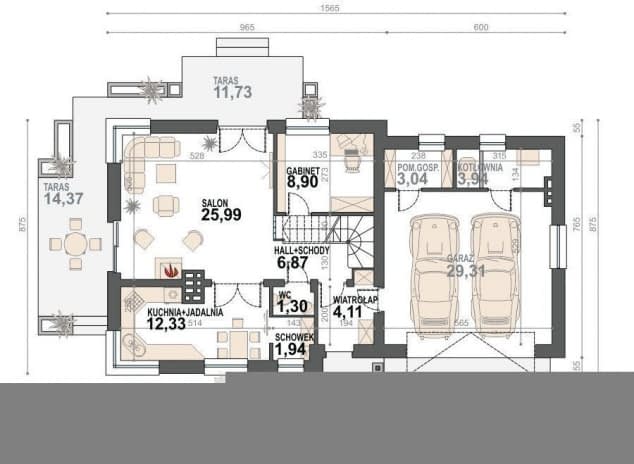 Rzut projektu Guliwer 2G+ - rzut parteru