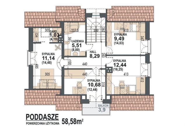 Rzut projektu Koralgol II N - Rzut poddasza