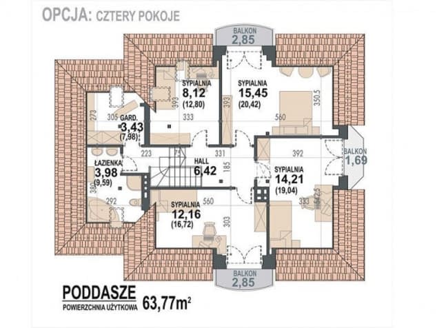 Rzut projektu Śnieżka K - rzut poddasza - opcja