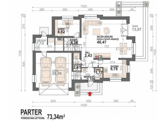 Rzut projektu Alicja N 2G - rzut parteru - opcja