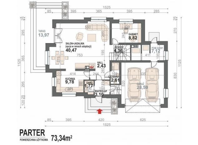 Rzut projektu Alicja N 2G - rzut parteru - opcja