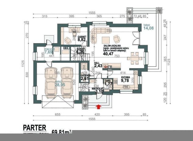 Rzut projektu Alicja N 2G+ - rzut parteru - opcja