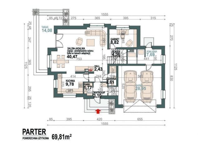 Rzut projektu Alicja N 2G+ - rzut parteru - opcja