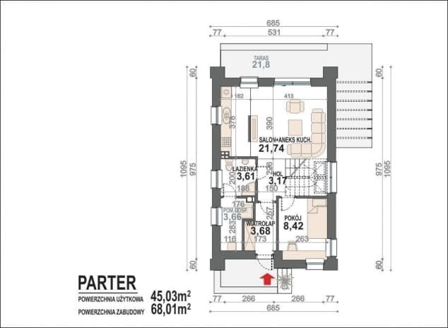 Rzut projektu MINI 70 Nimfa - Rzut parteru