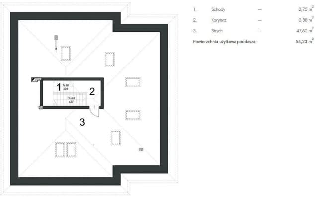 Rzut projektu EG-91 Wariant I - Rzut poddasza