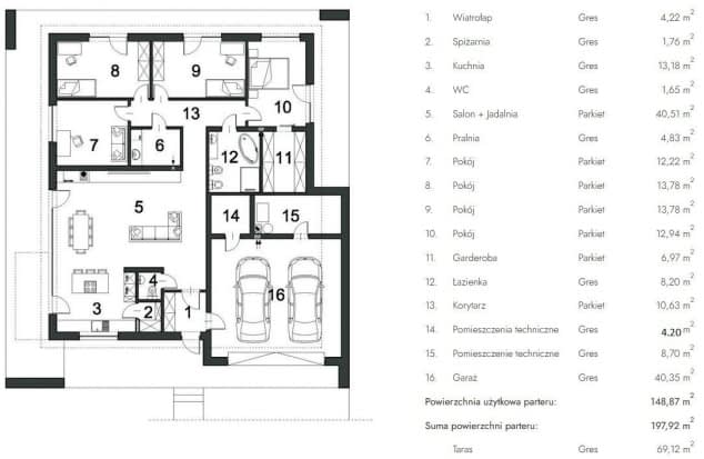 Rzut projektu HARMONIJNY D56 WARIANT I - Rzut parteru