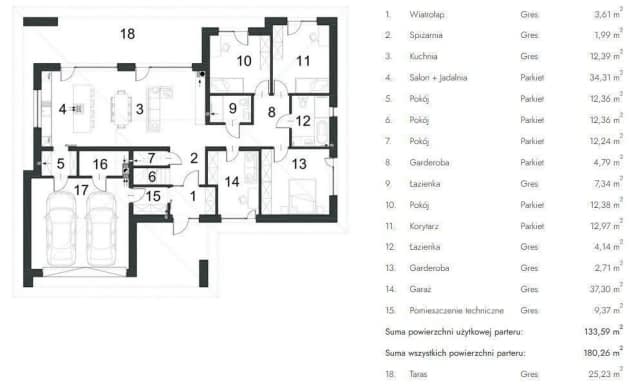 Rzut projektu SWOBODNY D76 - Rzut parteru