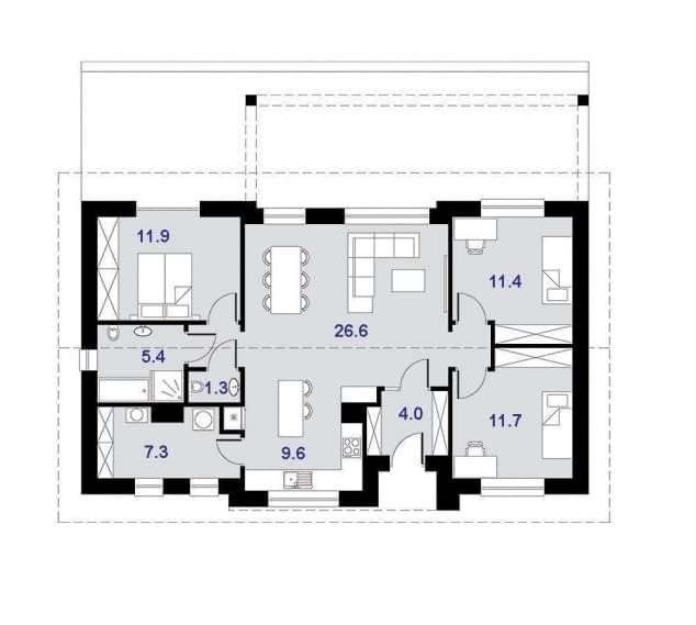 Rzut projektu Dompasja 62 - Rzut parteru