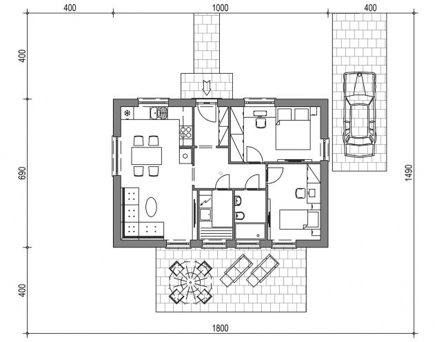 Rzut projektu domek na Minimalnej 11 (070 ES 11) - Usytuowanie na działce