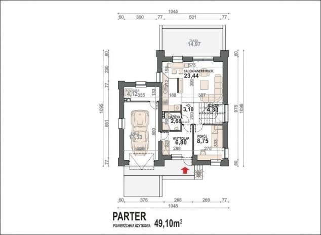 Rzut projektu MINI Nimfa - Rzut parteru