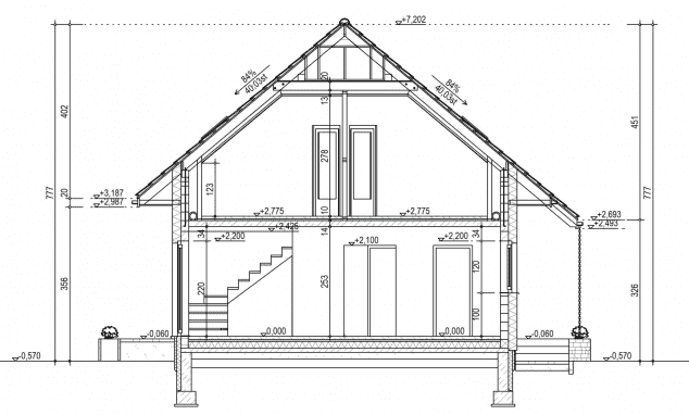 Rzut projektu domek Nieduży MINI ET (010 ET MINI) - Przekrój