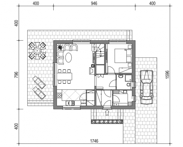 Rzut projektu domek Nieduży MINI ET (010 ET MINI) - Usytuowanie na działce