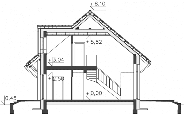 Rzut projektu Darmstadt Pasywny 1 (LDP01) - Przekrój