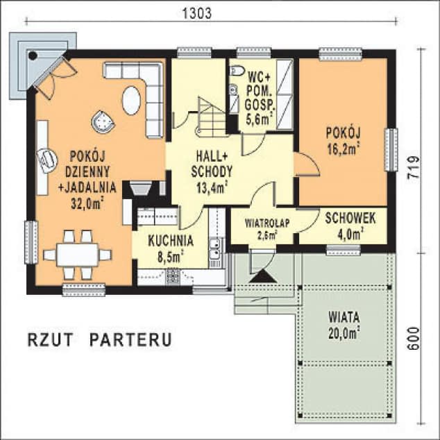 Rzut projektu WB-3402 - Parter