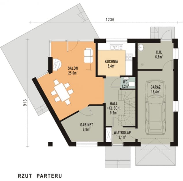 Rzut projektu WB-0085 - Parter