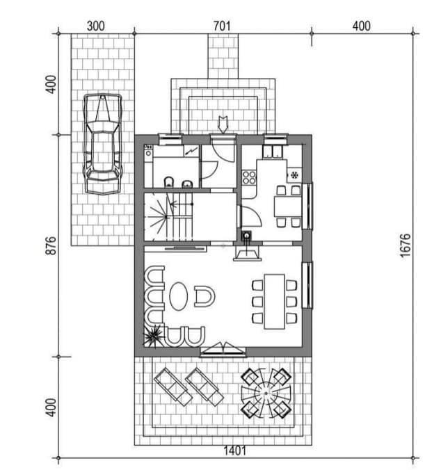 Rzut projektu domek Jesienny ET (005 ET) - Usytuowanie na działce