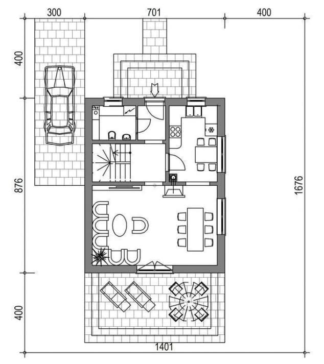Rzut projektu domek Mały ET (004 ET) - Usytuowanie na działce