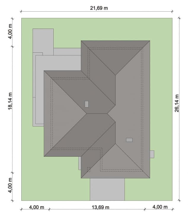 Rzut projektu Domena 102 A - Plan i przekrój (wersja podstawowa)