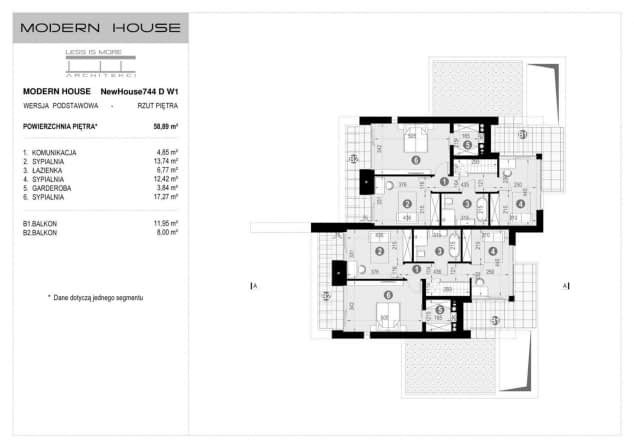 Rzut projektu NewHouse 744 D w1 - Rzut piętra