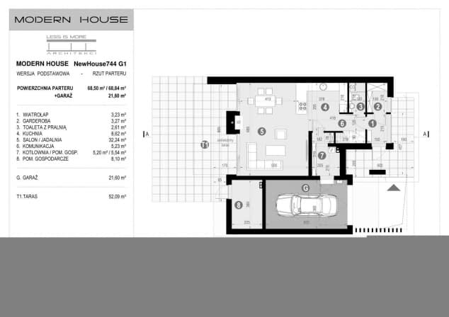 Rzut projektu NewHouse 744 G1 - Rzut parteru