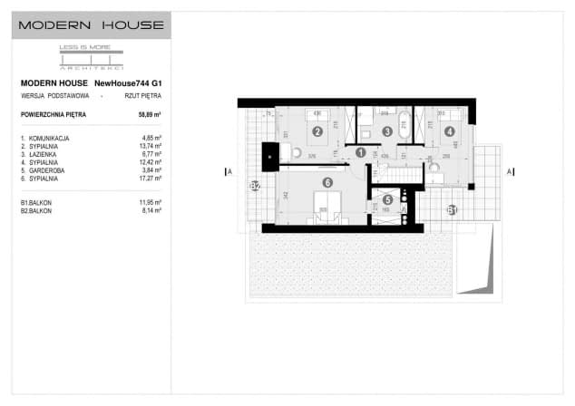 Rzut projektu NewHouse 744 G1 - Rzut piętra