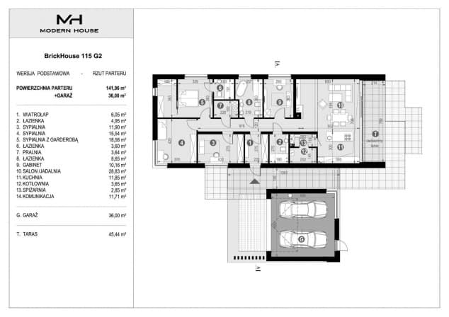 Rzut projektu BrickHouse 115 G2 - Rzut parteru