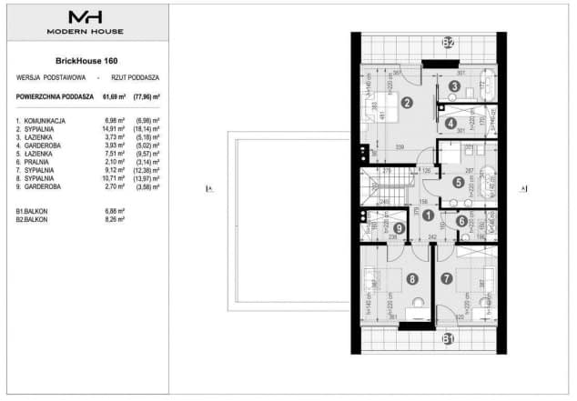 Rzut projektu BrickHouse 160 - Rzut poddasza